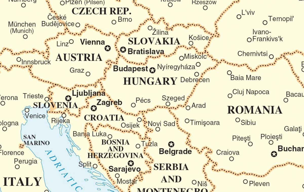 kaart Slowakye omliggende lande