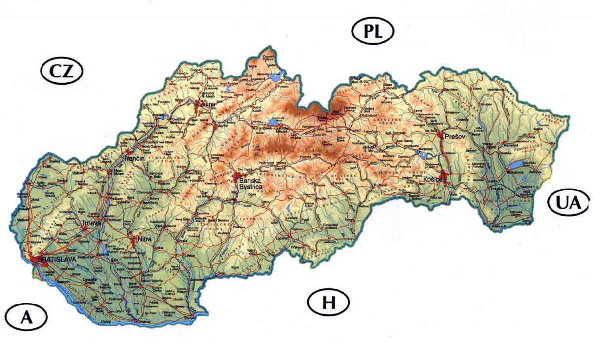 gedetailleerde kaart van Slowakye