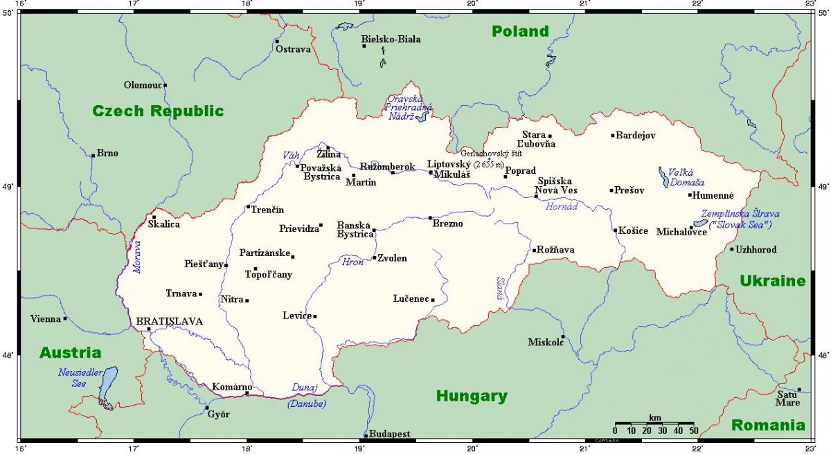 kaart van Slowakye met stede