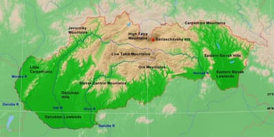 Kaart van Slowakye berge